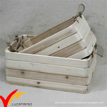 Manija de cuerda apilable hecho a mano Vintage Wood Planter Box